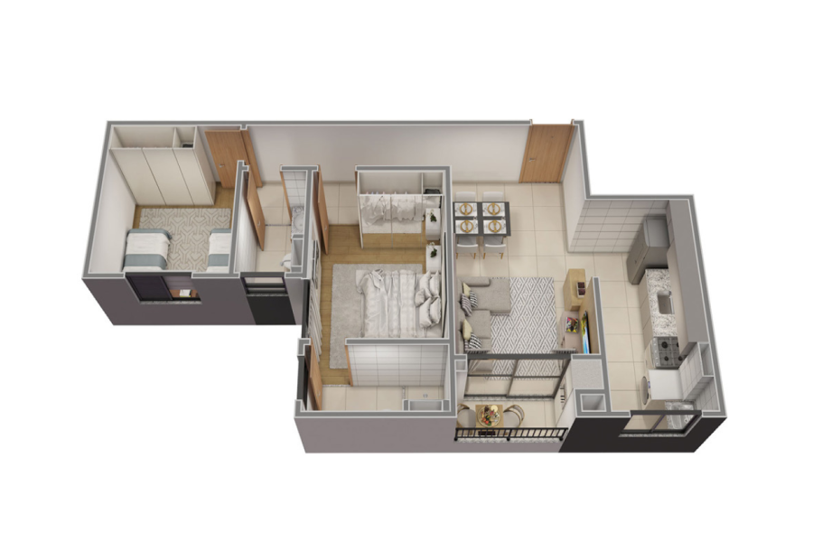 PLANTA ISOMÉTRICA APARTAMENTO 203 - TORRE 01