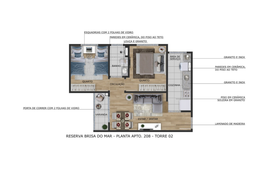 Planta 2 Quartos - Varanda