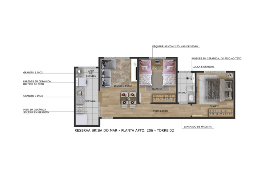 Planta 2 Quartos • Apto. tipo
