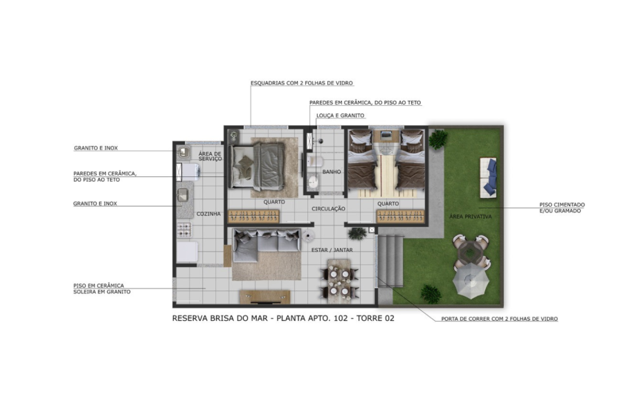 Planta 2 quartos - área privativa
