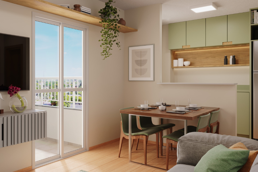 SALA, VARANDA E COZINHA